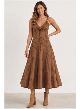Scully Western Honey Creek Embroidered Rodeo Copper Maxi Dress SZ L